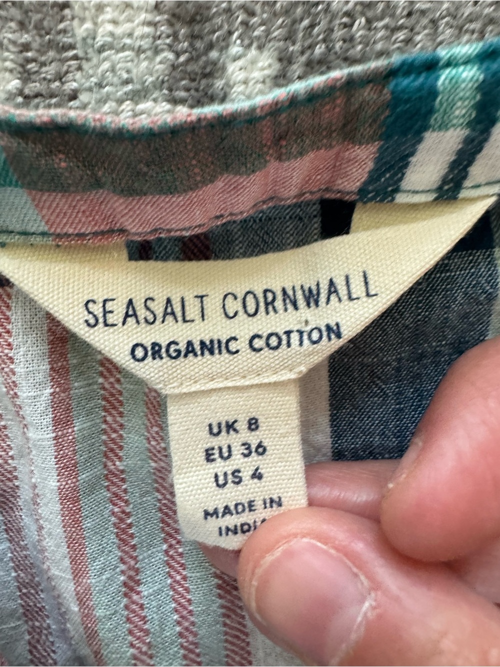 Seasalt Cornwall Bassett Wood Organic Cotton Check Plaid Midi Dress Teal Pink 4 - Picture 14 of 15